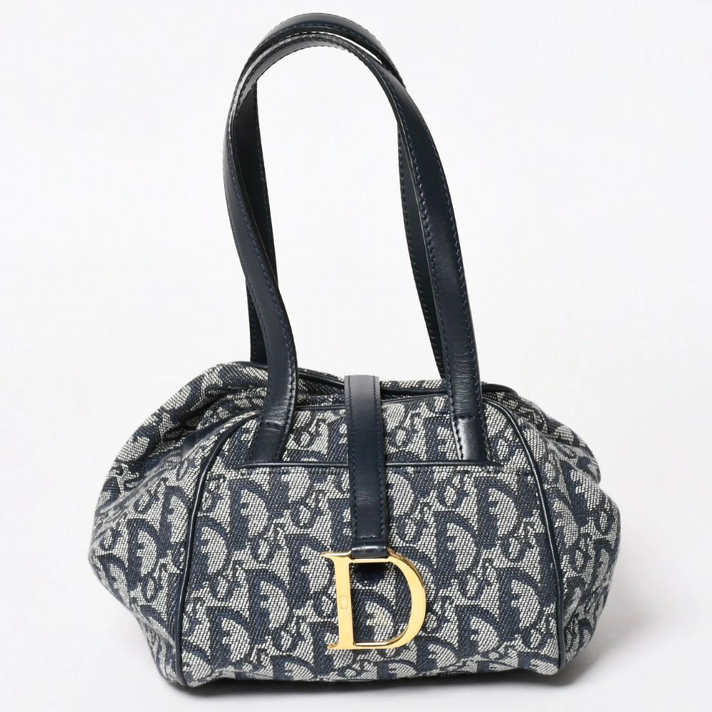 Christian Dior Handbag Trotter All Over Canvas Galliano Jacquard Weave Navy Blue